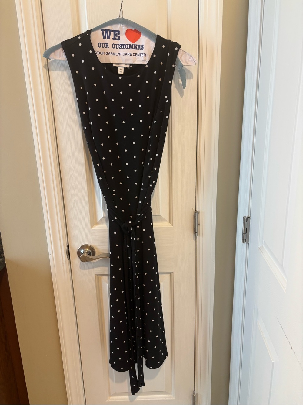 Charter Club Black Polka Dot Tie-Waist Midi Dress